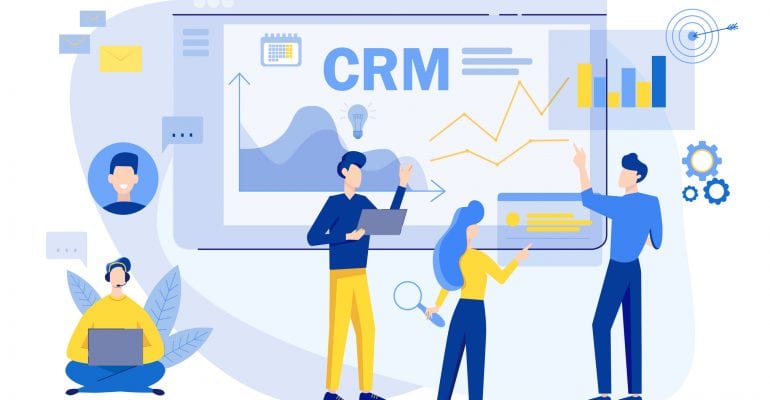 Customer relationship management concept background. CRM vector illustration. Company Strategy Planning. Business Data Analysis.